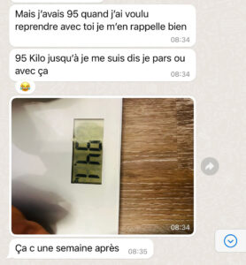 Retour client femme whatsapp | Communauté Francophone en Ligne des pratiquants de Musculation avec Coach Alabi & Tisson